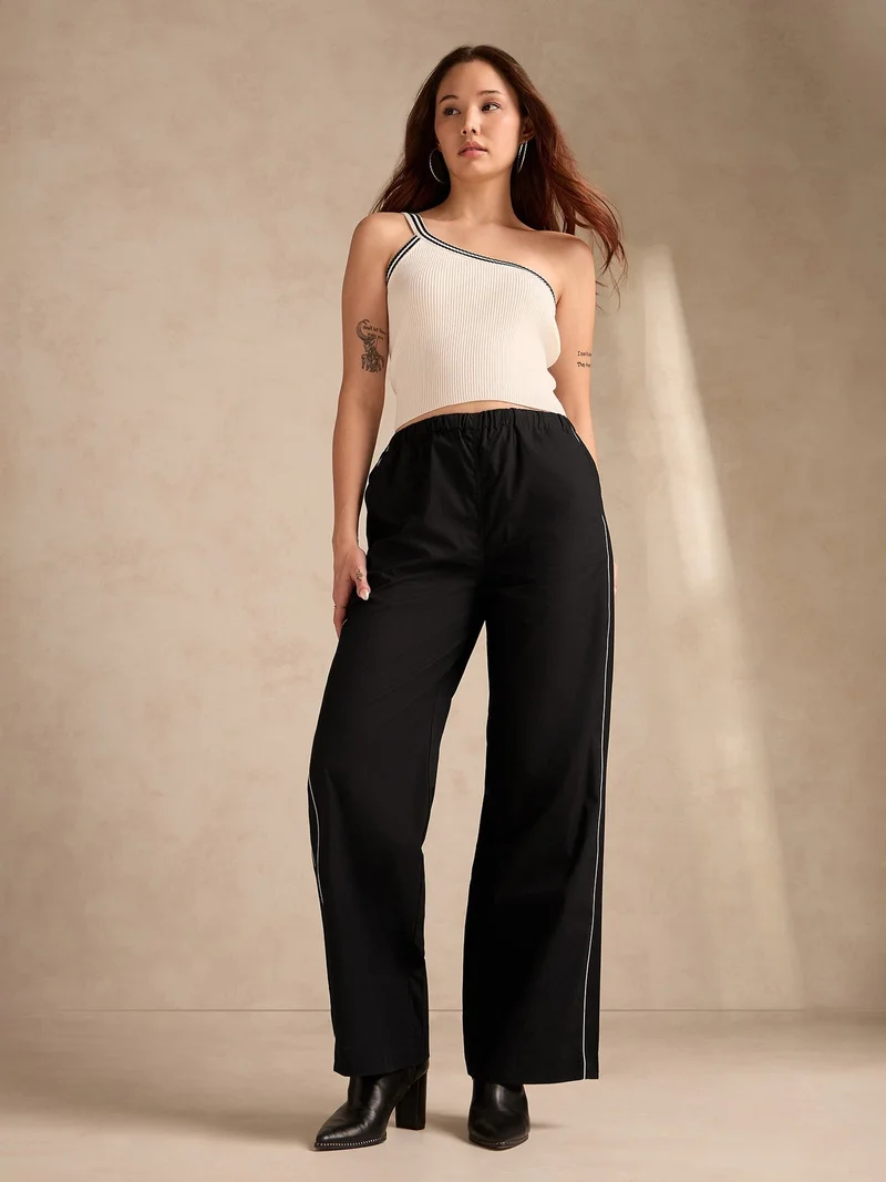 أوجيدر بنطلون واسع بساق واسعة وطيات سوداء